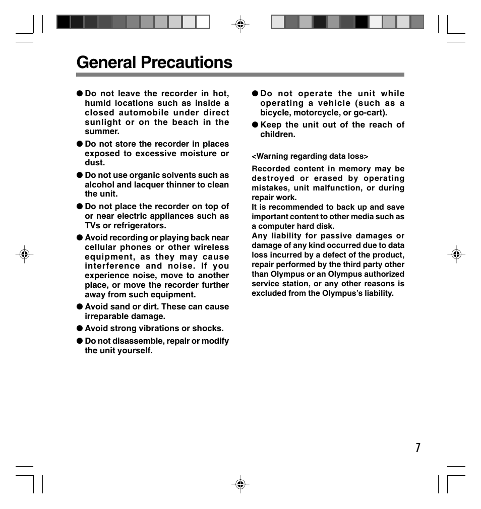 General precautions | Olympus DS-40 User Manual | Page 7 / 87