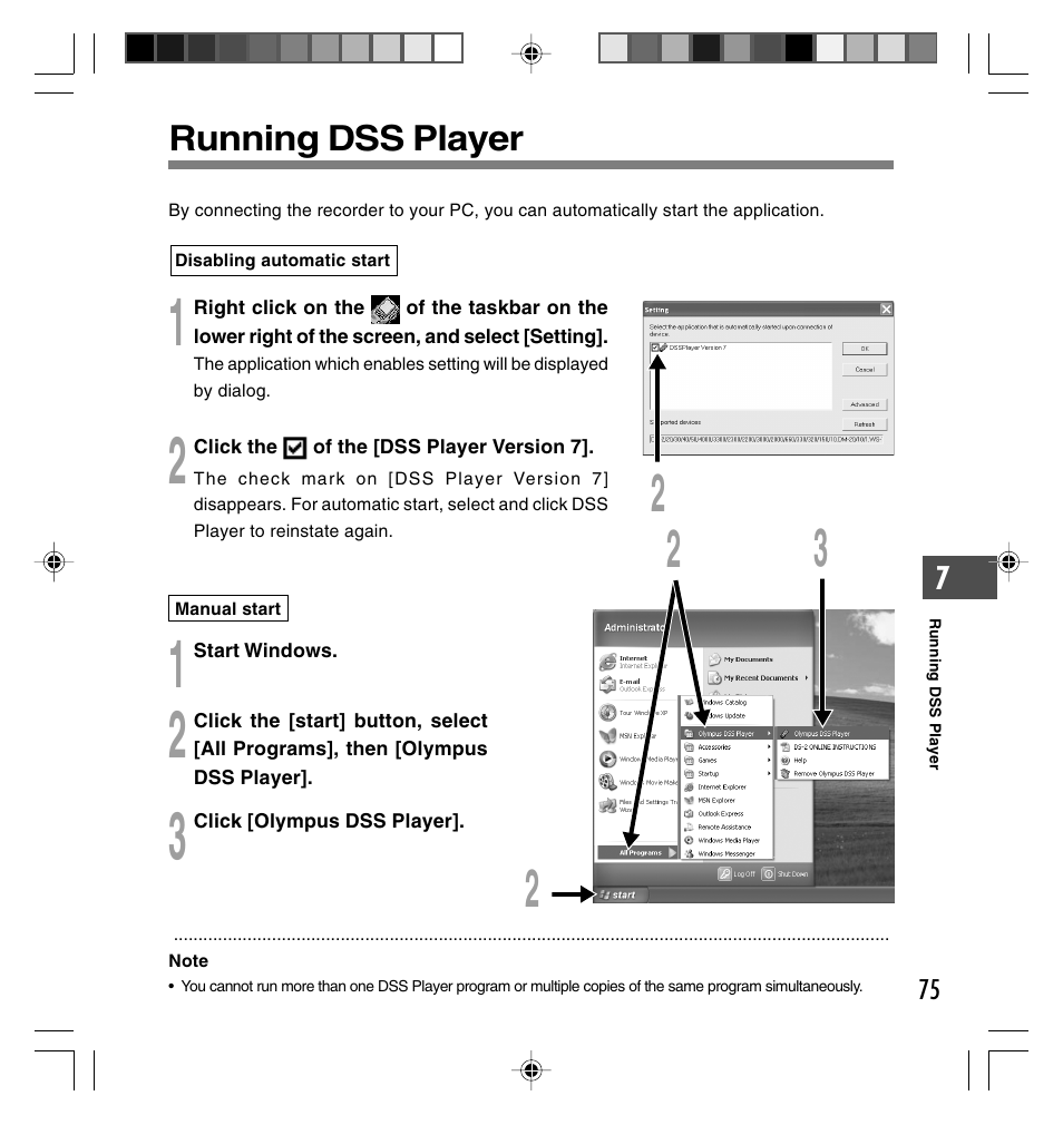 Running dss player | Olympus DS-40 User Manual | Page 75 / 87