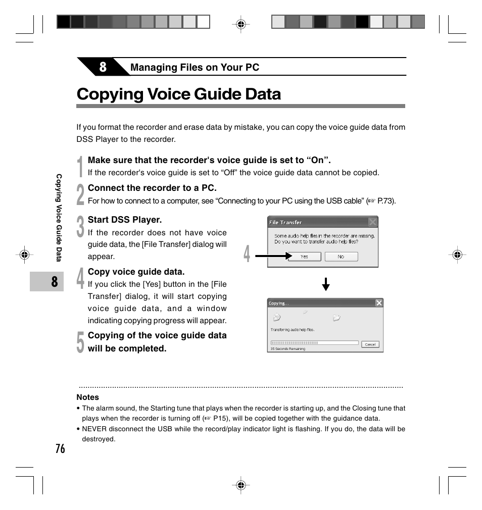 Copying voice guide data | Olympus DS-40 User Manual | Page 76 / 87