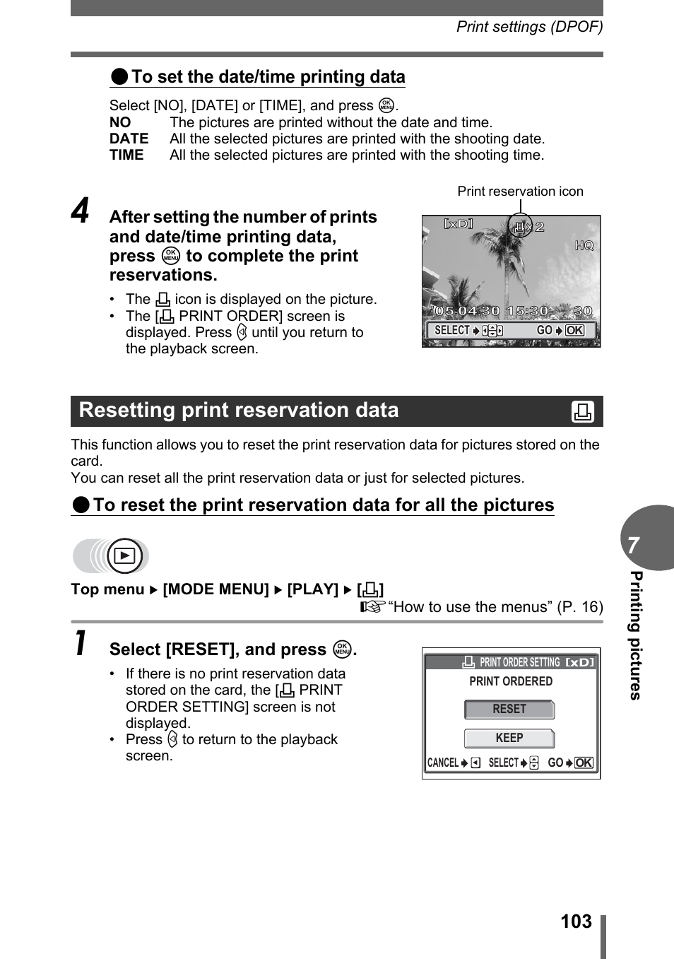 Resetting print reservation data | Olympus C-500 Zoom  EN User Manual | Page 103 / 156