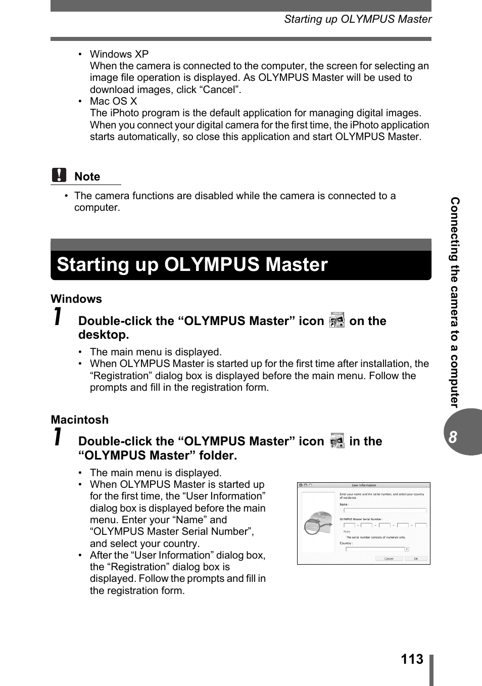 Starting up olympus master, Gp. 113 | Olympus C-500 Zoom  EN User Manual | Page 113 / 156