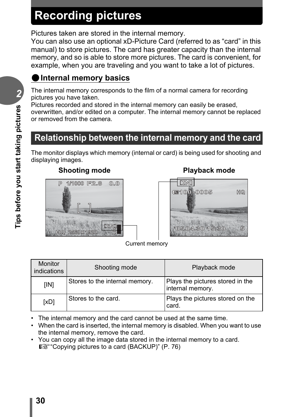 Recording pictures | Olympus C-500 Zoom  EN User Manual | Page 30 / 156