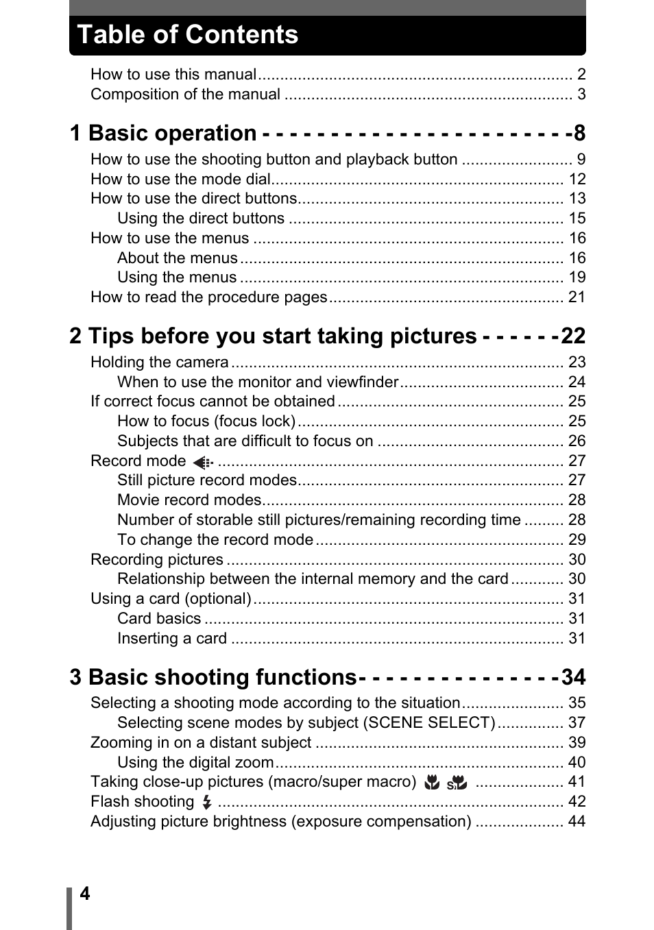 Olympus C-500 Zoom  EN User Manual | Page 4 / 156