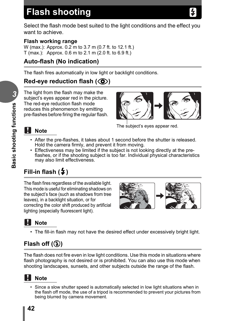Flash shooting, P. 42 | Olympus C-500 Zoom  EN User Manual | Page 42 / 156