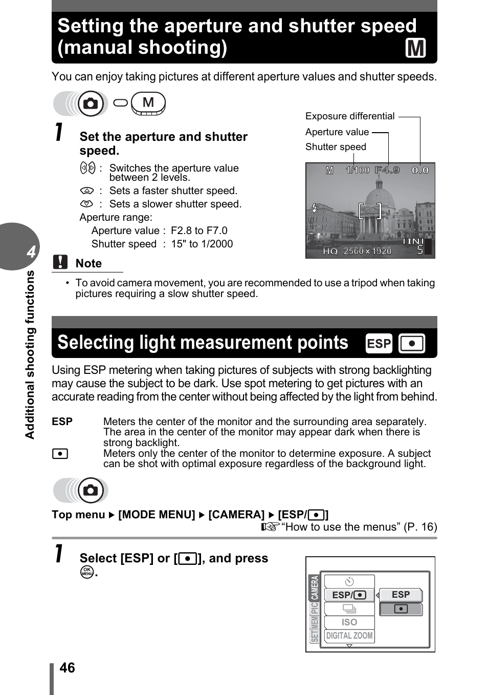 Selecting light measurement points | Olympus C-500 Zoom  EN User Manual | Page 46 / 156