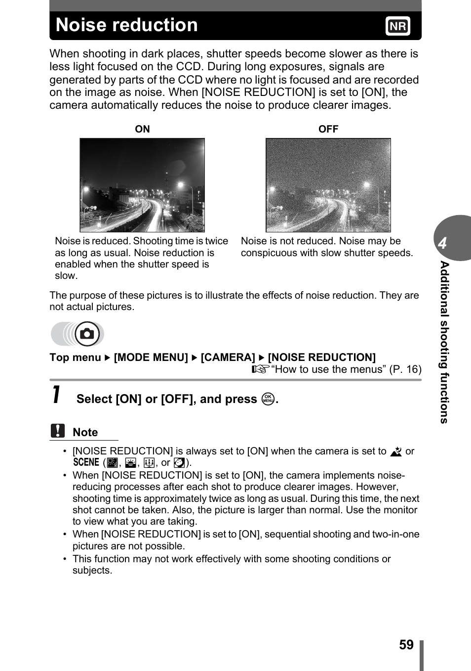 Noise reduction | Olympus C-500 Zoom  EN User Manual | Page 59 / 156