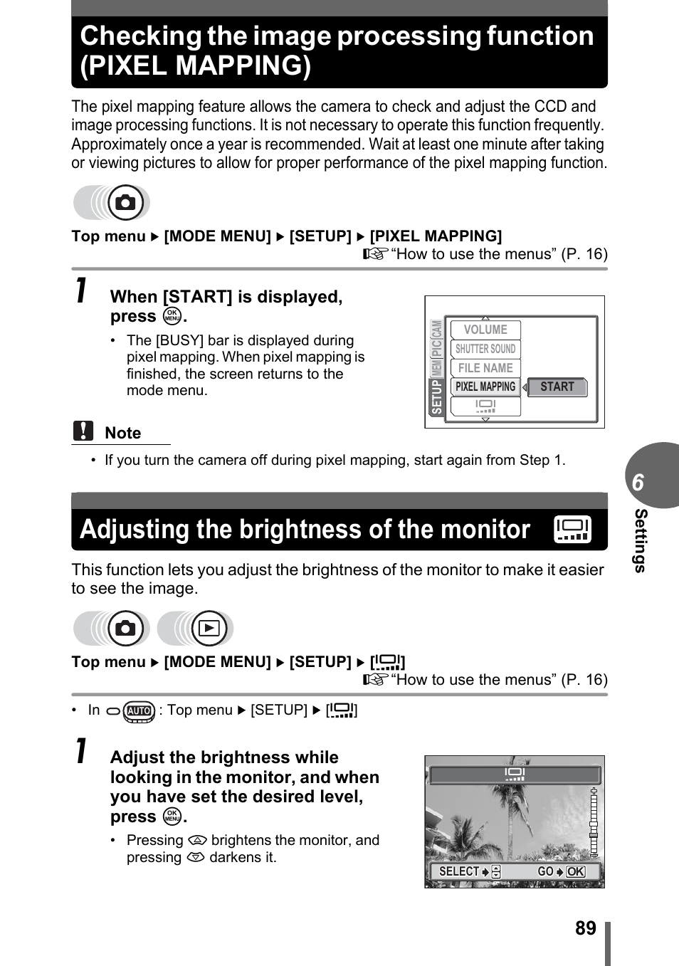 Adjusting the brightness of the monitor | Olympus C-500 Zoom  EN User Manual | Page 89 / 156