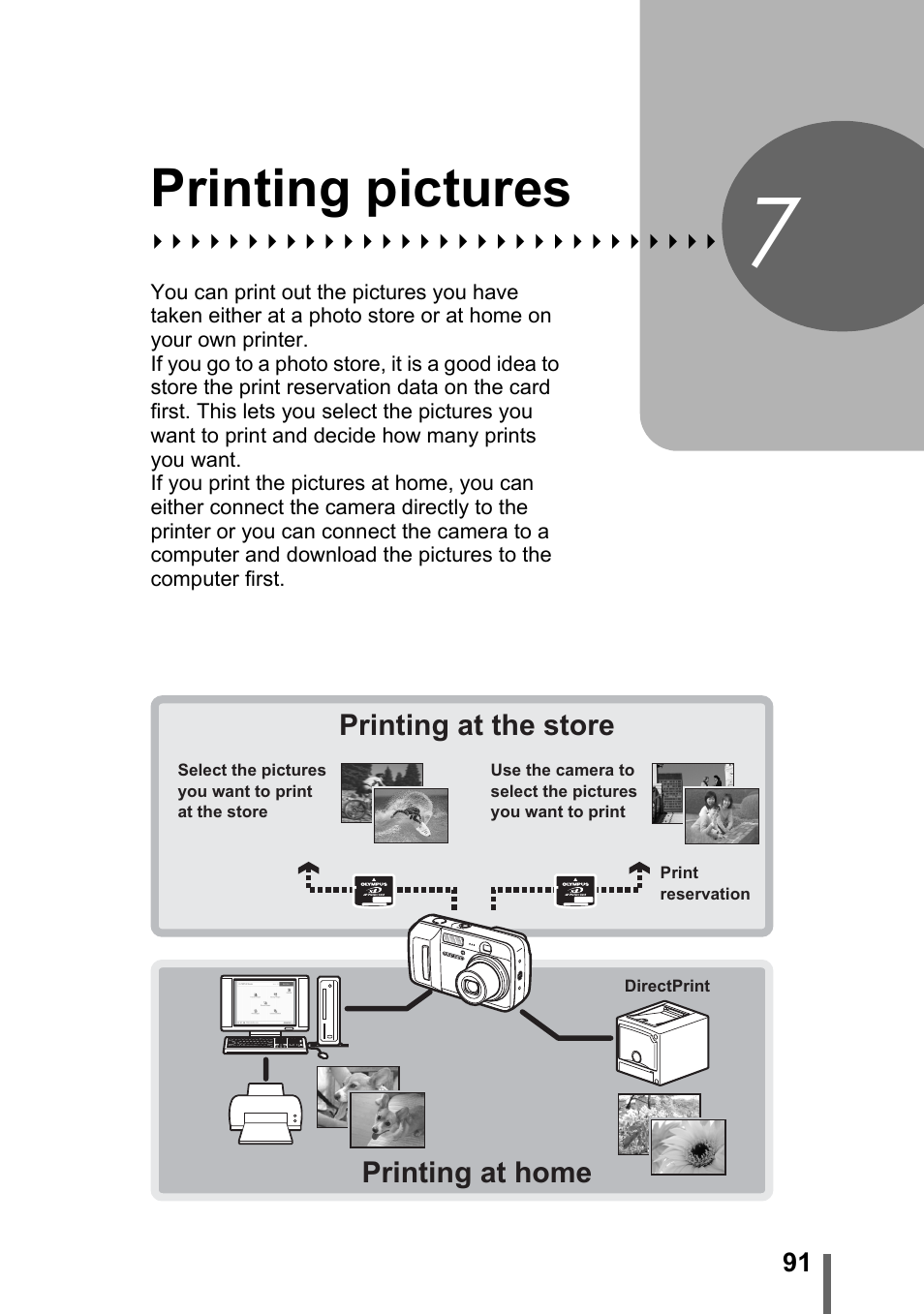 7 printing pictures, Printing pictures, P. 91 | Olympus C-500 Zoom  EN User Manual | Page 91 / 156