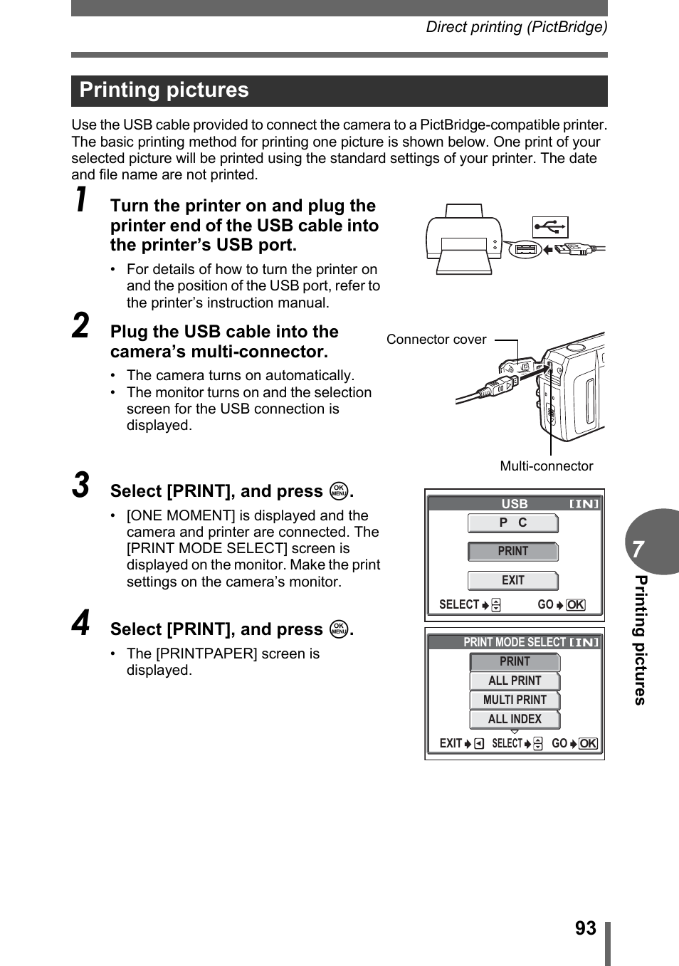 Printing pictures | Olympus C-500 Zoom  EN User Manual | Page 93 / 156