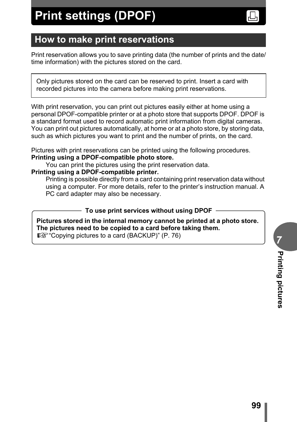 Print settings (dpof), How to make print reservations | Olympus C-500 Zoom  EN User Manual | Page 99 / 156