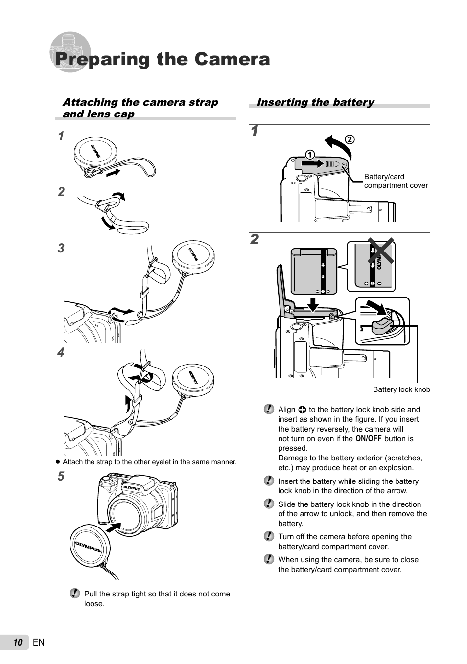 Preparing the camera | Olympus SP-800UZ User Manual | Page 10 / 73