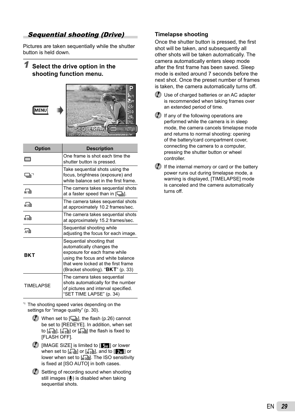 29 en sequential shooting (drive) | Olympus SP-800UZ User Manual | Page 29 / 73