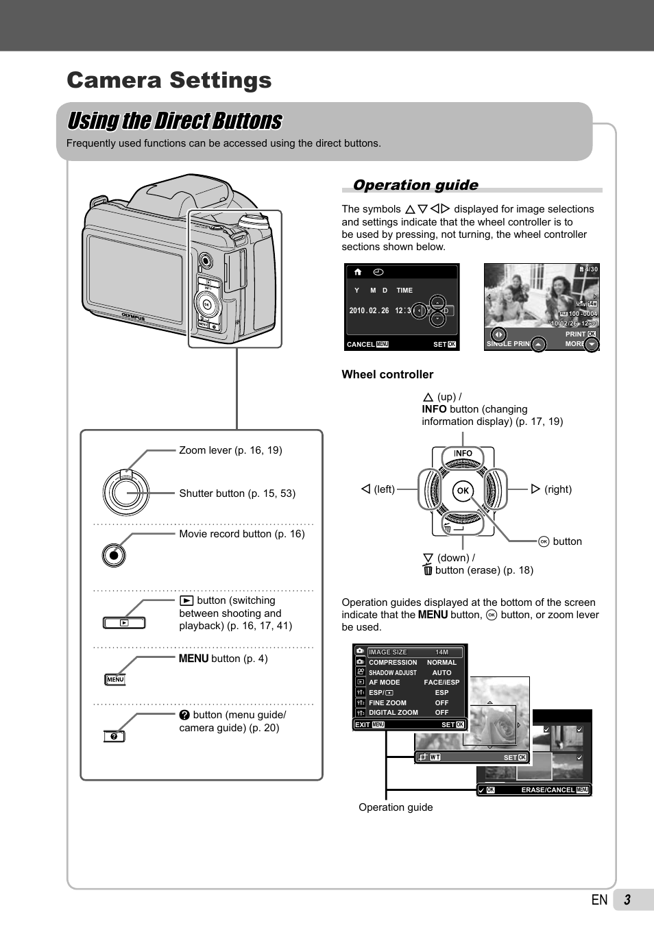 Operation guide, Wheel controller | Olympus SP-800UZ User Manual | Page 3 / 73