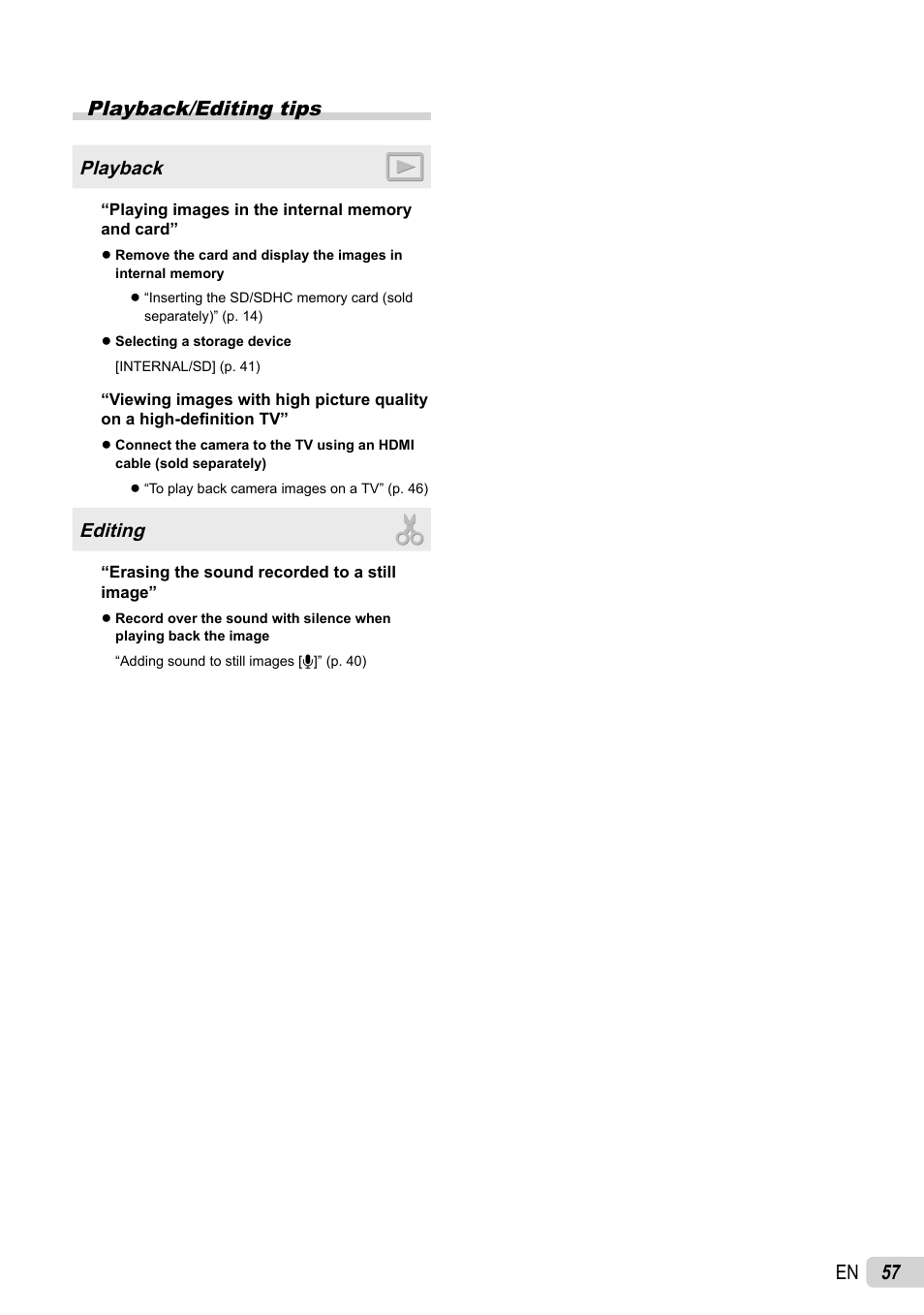 57 en playback/editing tips | Olympus SP-800UZ User Manual | Page 57 / 73