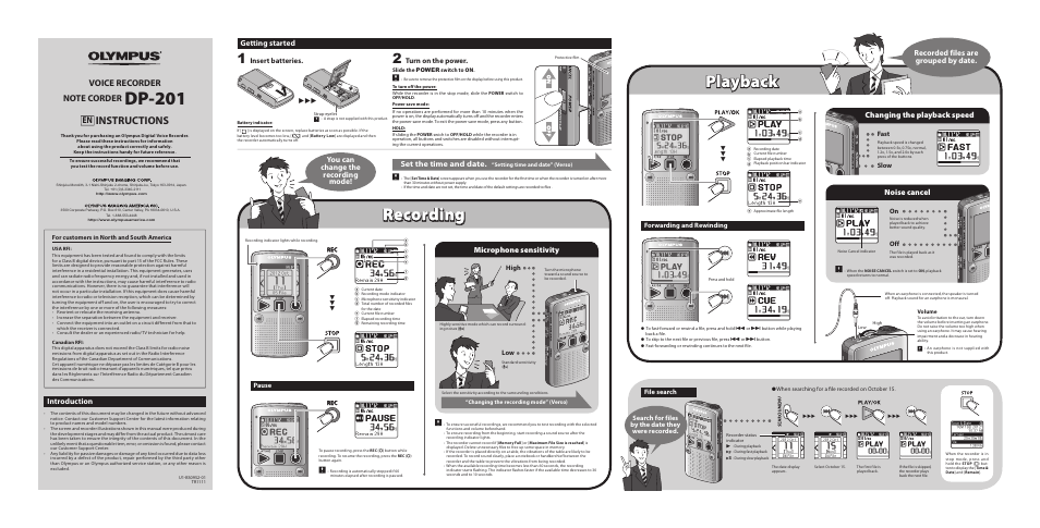 Olympus DP-201 User Manual | 2 pages