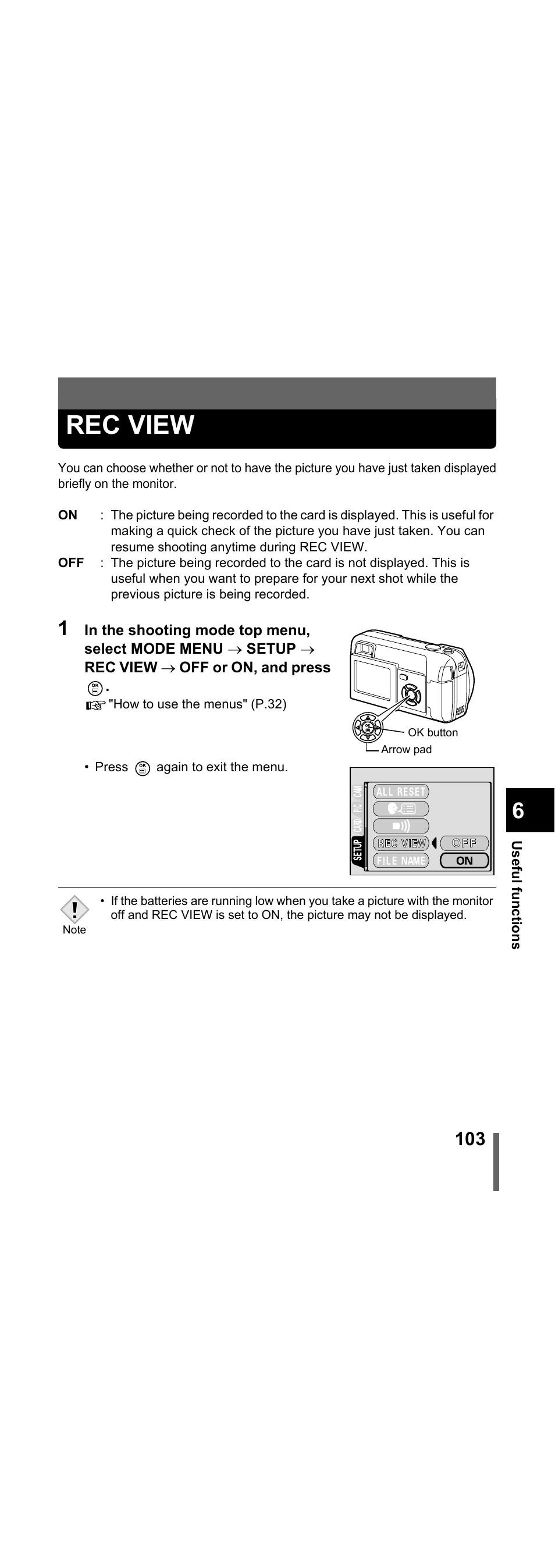 Rec view, P.103, Rec view" (p.103) | Olympus X-300 EN User Manual | Page 104 / 171