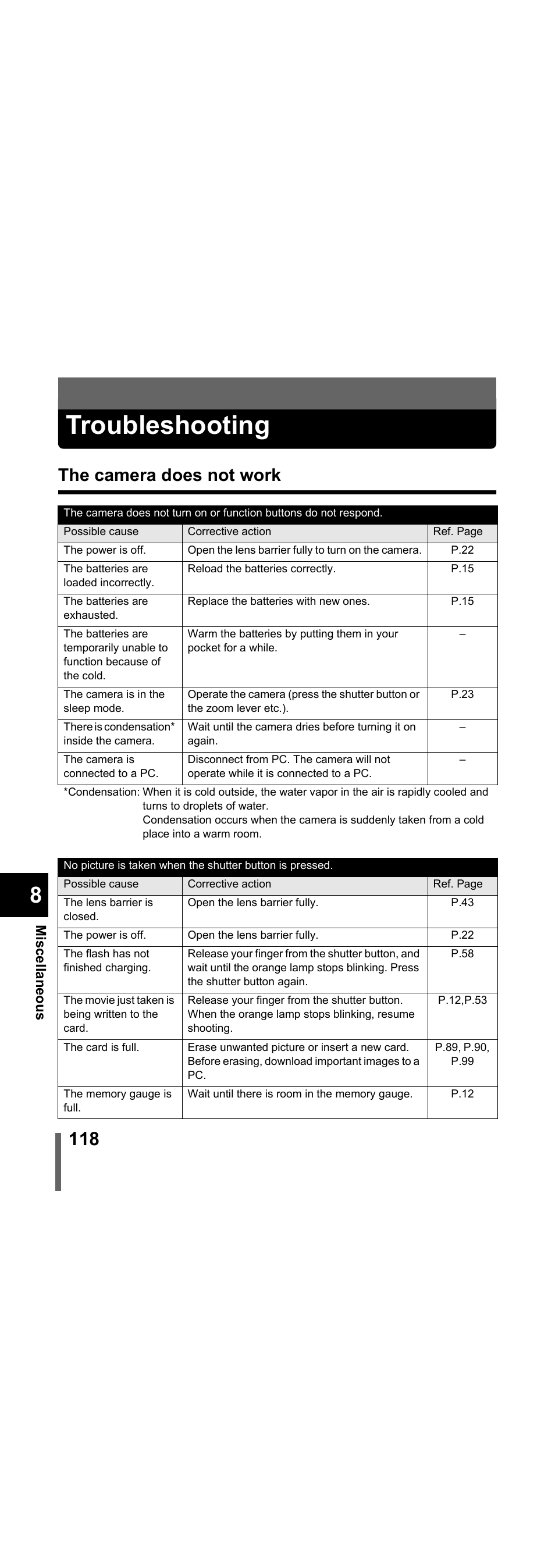 Troubleshooting, The camera does not work | Olympus X-300 EN User Manual | Page 119 / 171