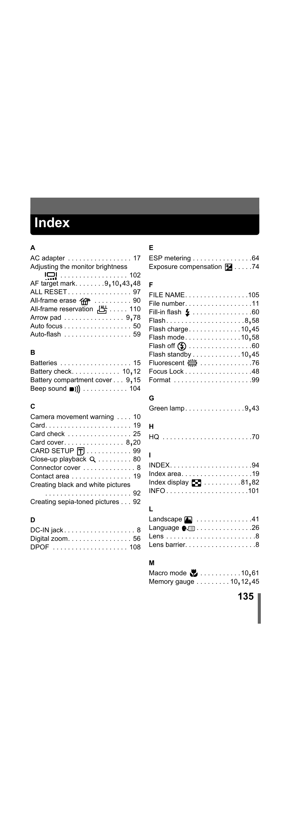 Index, P.135 | Olympus X-300 EN User Manual | Page 136 / 171