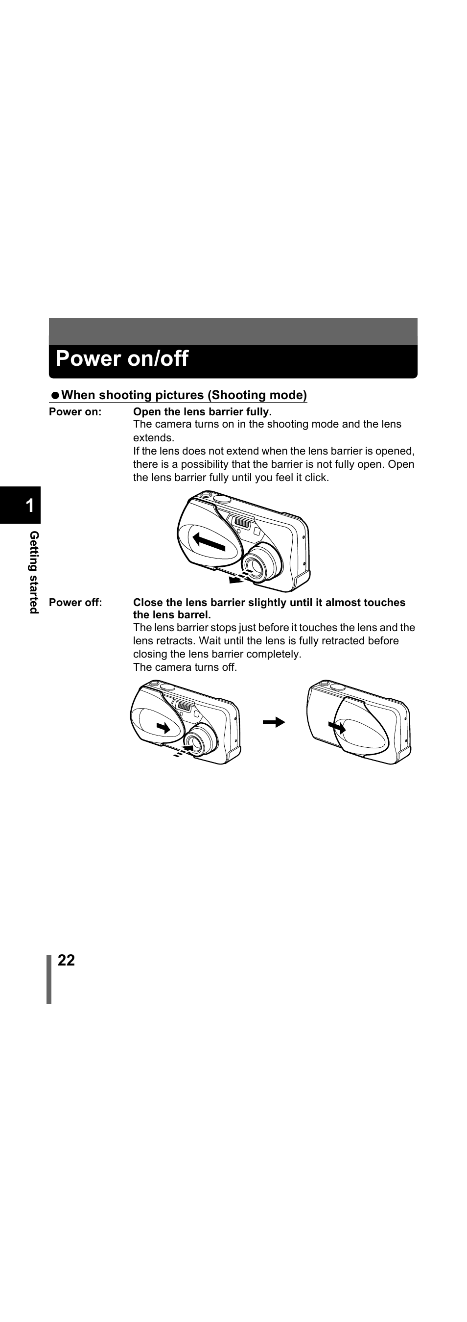 Power on/off | Olympus X-300 EN User Manual | Page 23 / 171