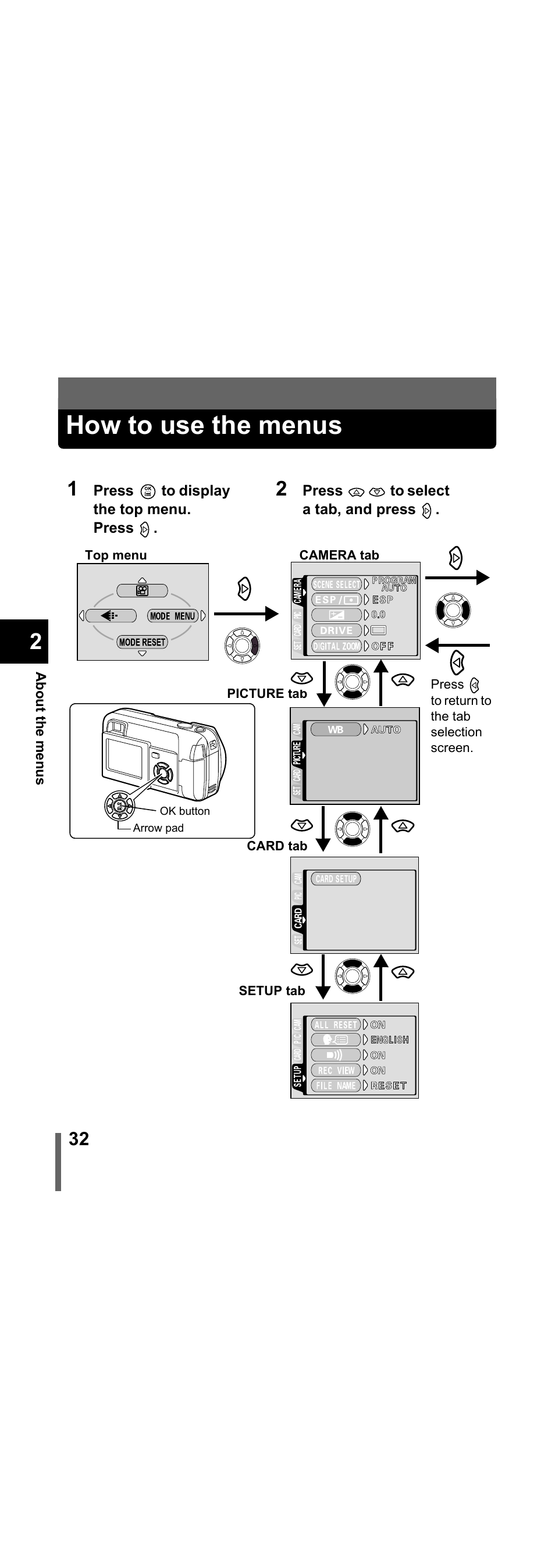 How to use the menus | Olympus X-300 EN User Manual | Page 33 / 171