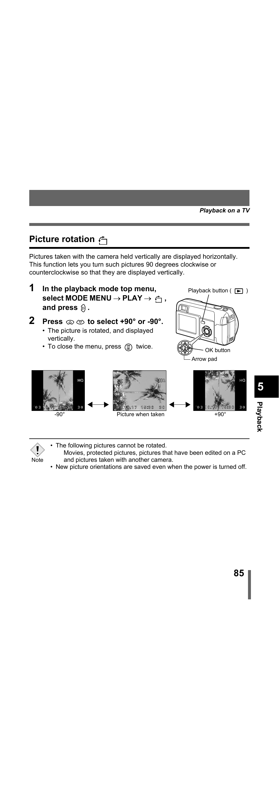 Picture rotation, P.85 | Olympus X-300 EN User Manual | Page 86 / 171