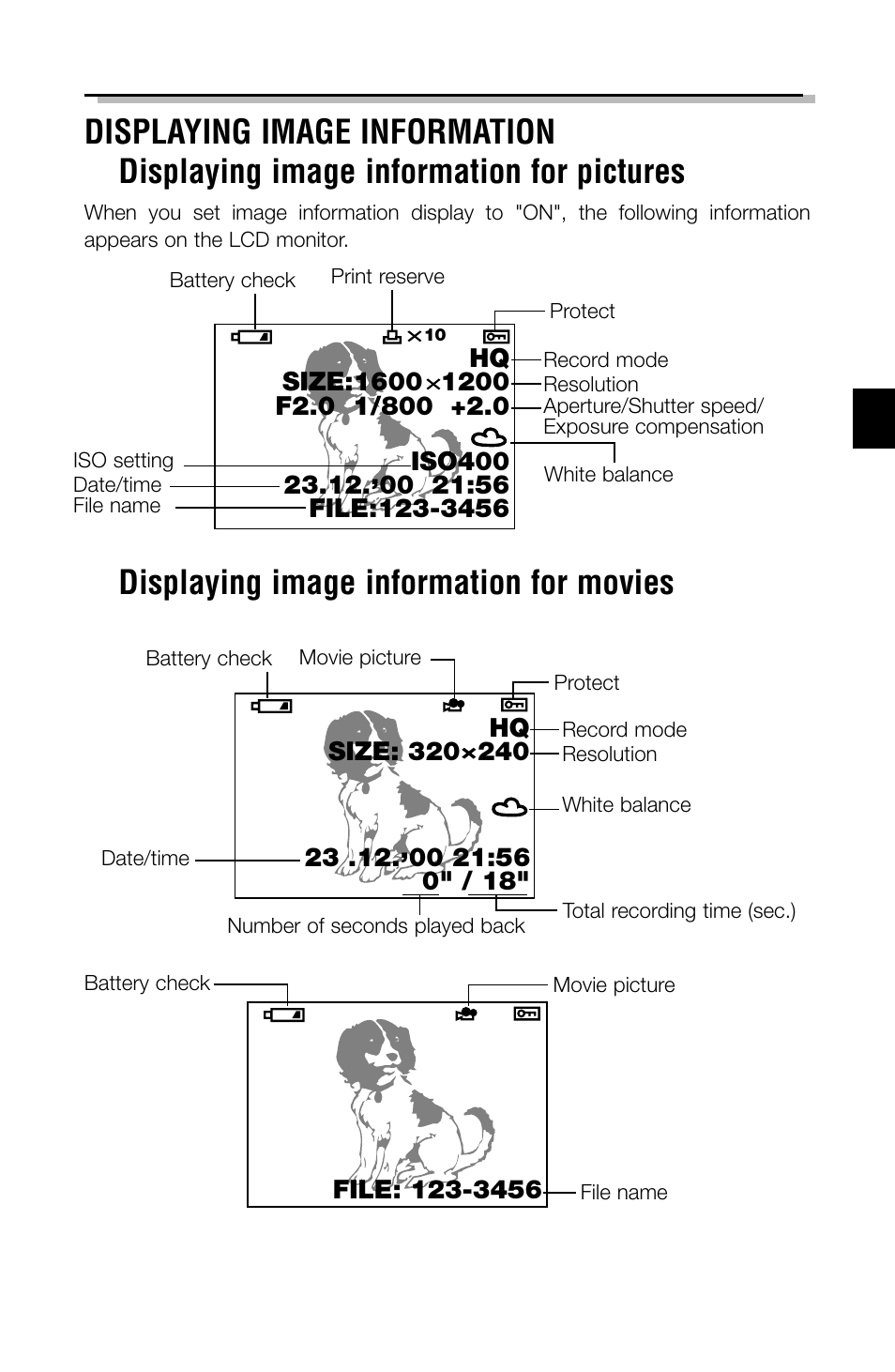 Displaying image information for movies | Olympus C-2040ZOOM User Manual | Page 11 / 148