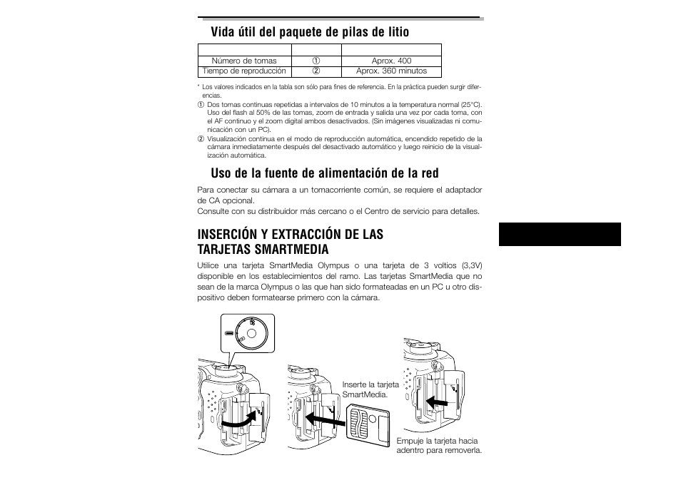 Inserción y extracción de las tarjetas smartmedia | Olympus C-2040ZOOM User Manual | Page 121 / 148