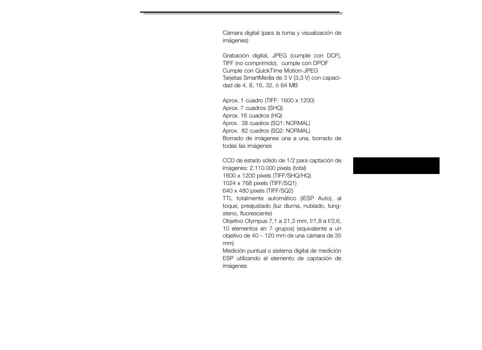 Especificaciones | Olympus C-2040ZOOM User Manual | Page 145 / 148