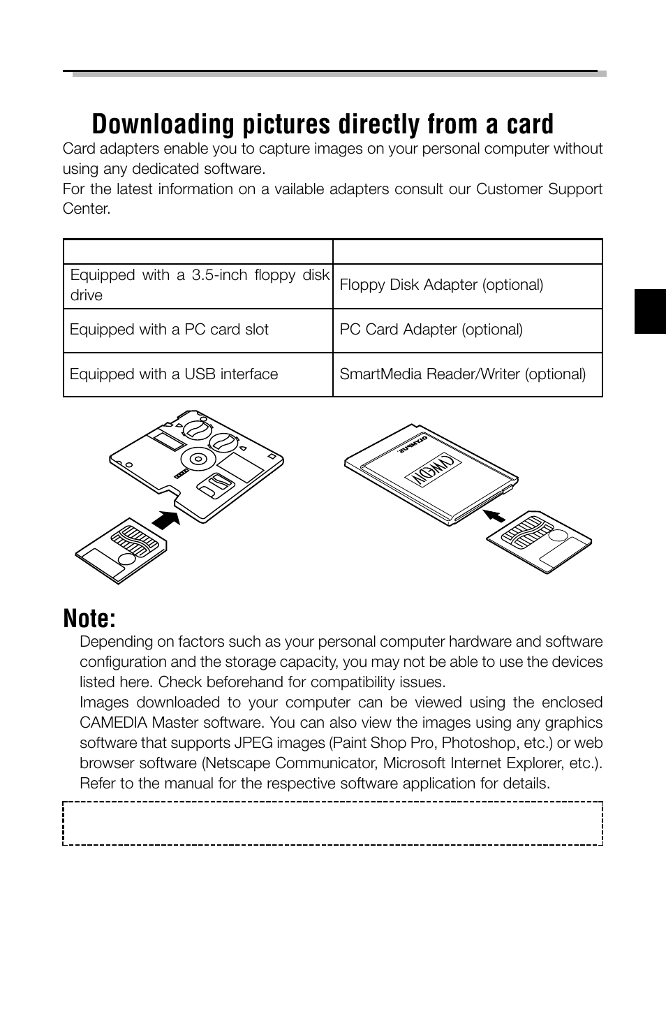 Downloading pictures directly from a card, Downloading images to your computer | Olympus C-2040ZOOM User Manual | Page 33 / 148