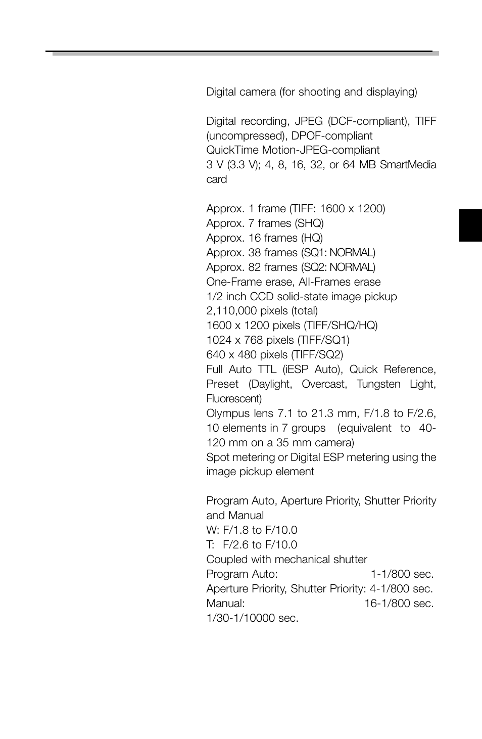 Specifications | Olympus C-2040ZOOM User Manual | Page 37 / 148