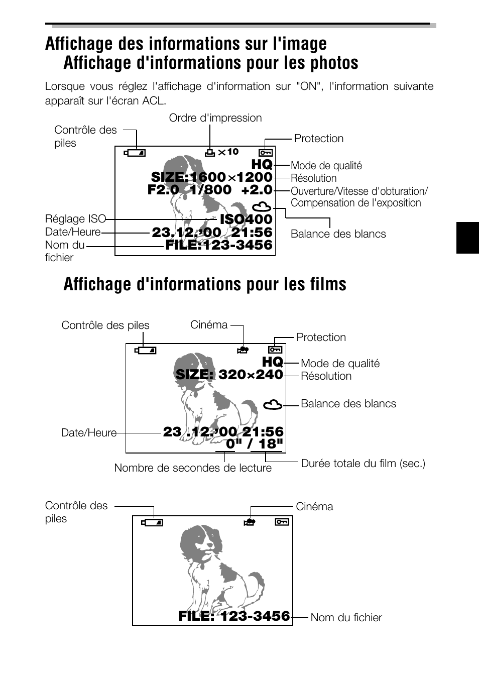 Affichage d'informations pour les films | Olympus C-2040ZOOM User Manual | Page 47 / 148