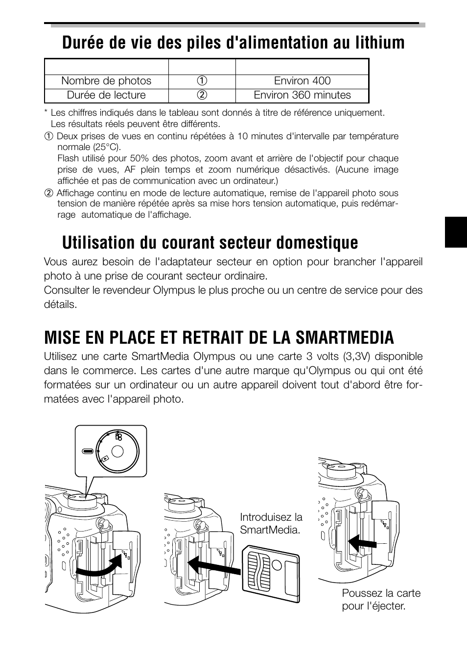 Mise en place et retrait de la smartmedia | Olympus C-2040ZOOM User Manual | Page 49 / 148