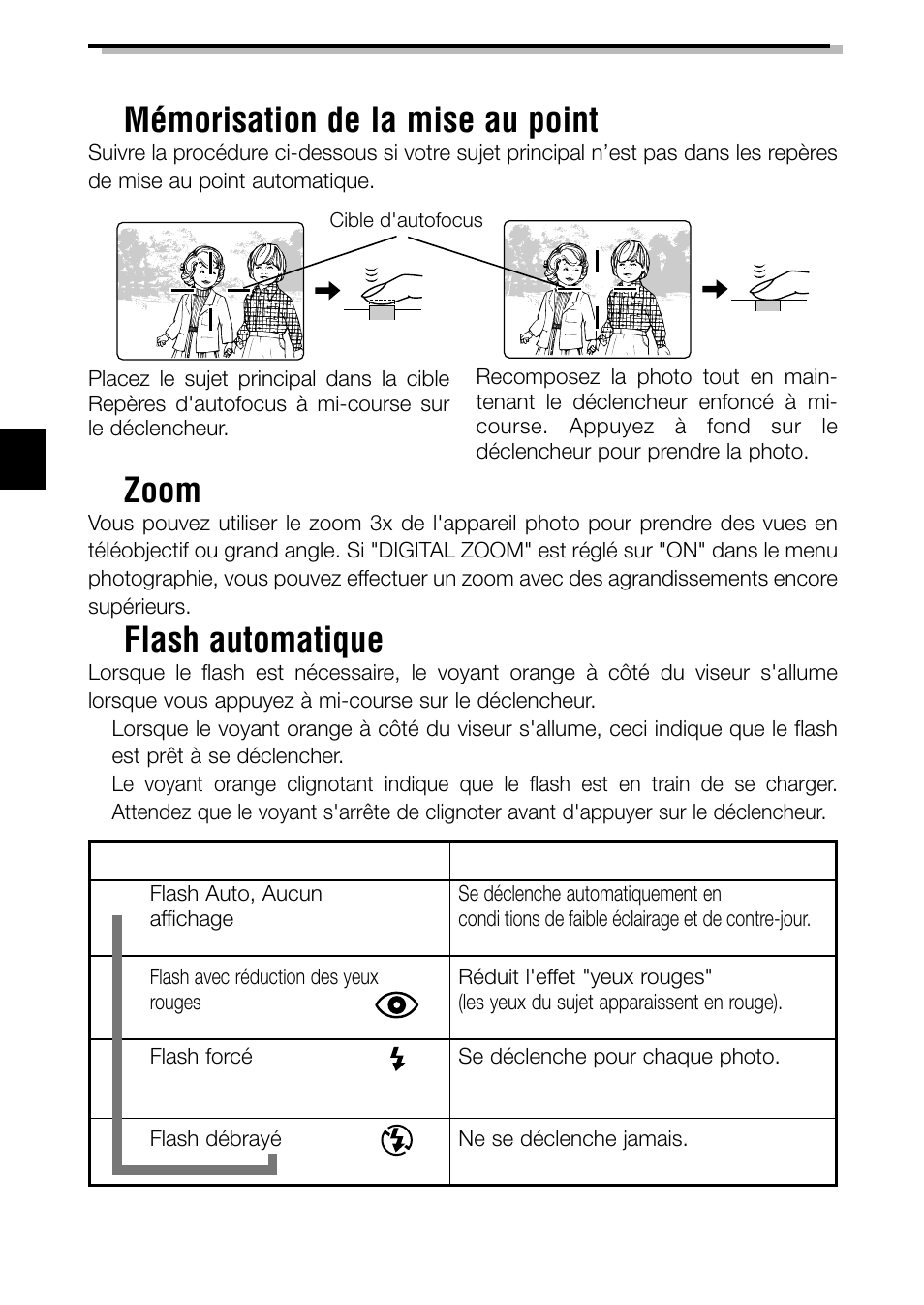 Zoom, Flash automatique | Olympus C-2040ZOOM User Manual | Page 58 / 148