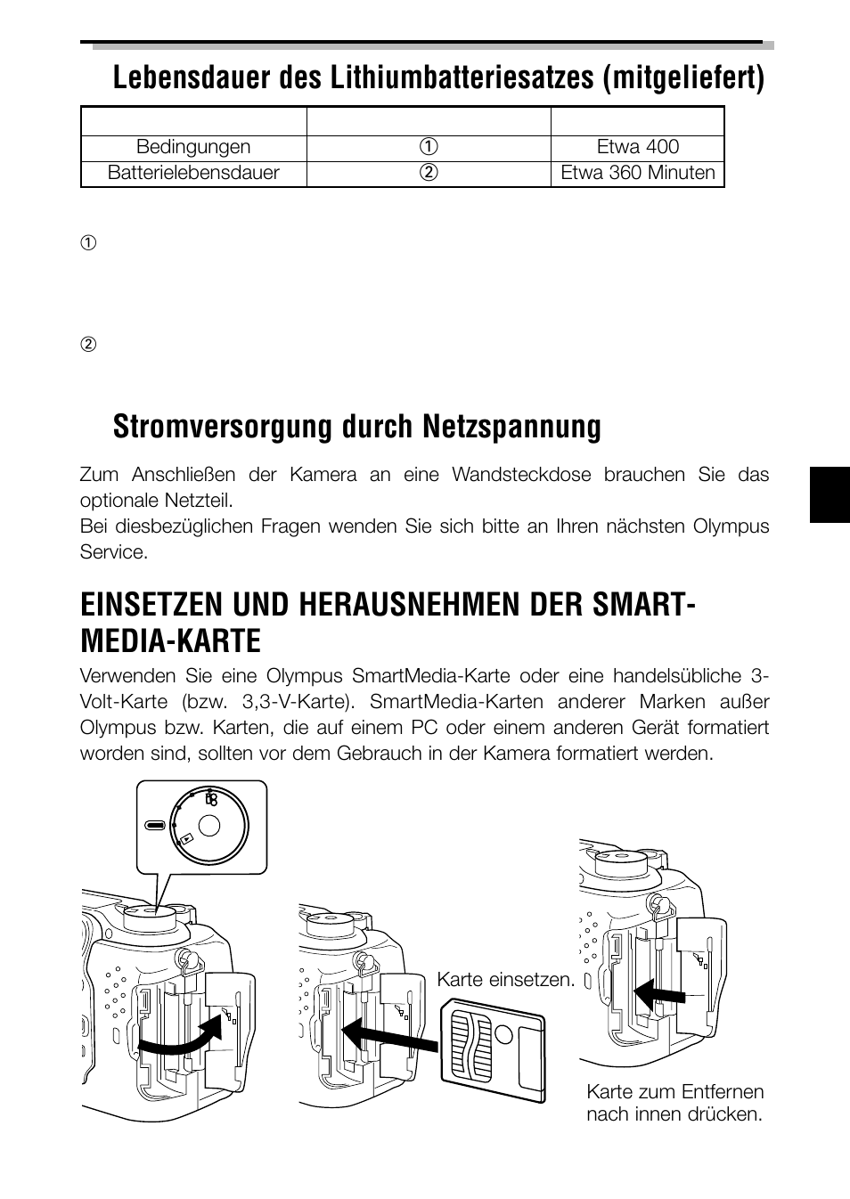 Einsetzen und herausnehmen der smart- media-karte | Olympus C-2040ZOOM User Manual | Page 85 / 148