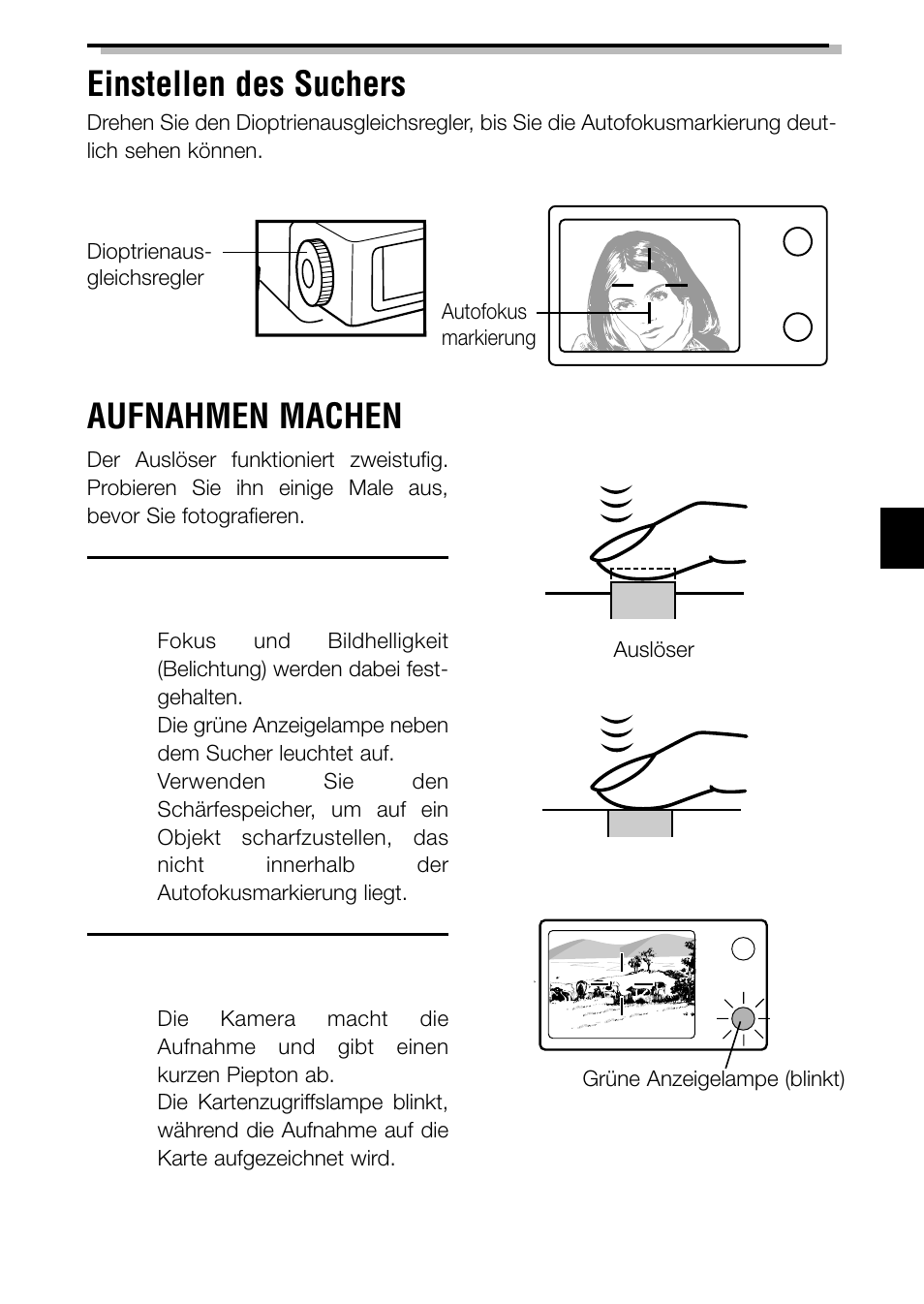 Einstellen des suchers, Aufnahmen machen | Olympus C-2040ZOOM User Manual | Page 91 / 148
