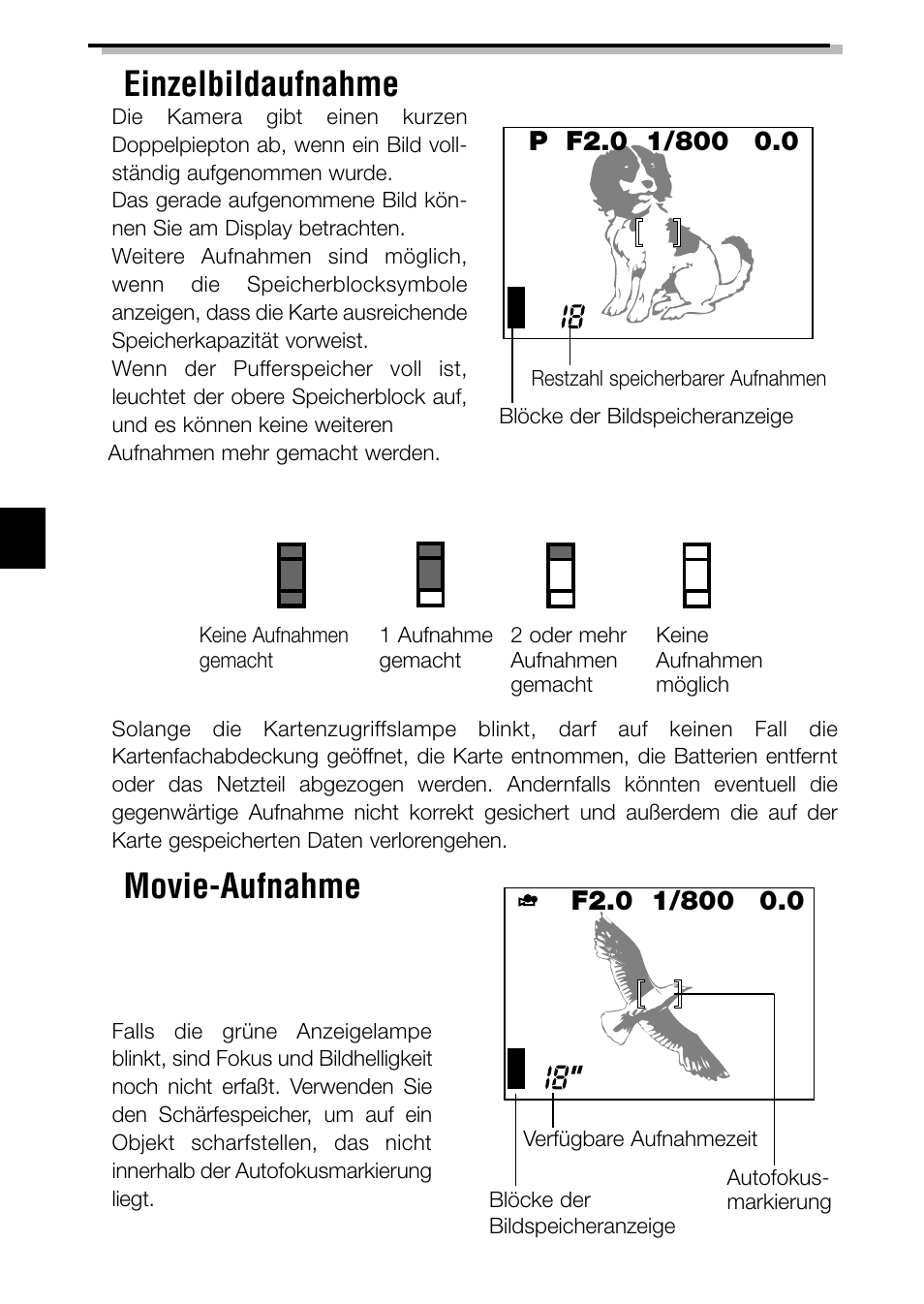 Einzelbildaufnahme, Movie-aufnahme | Olympus C-2040ZOOM User Manual | Page 92 / 148