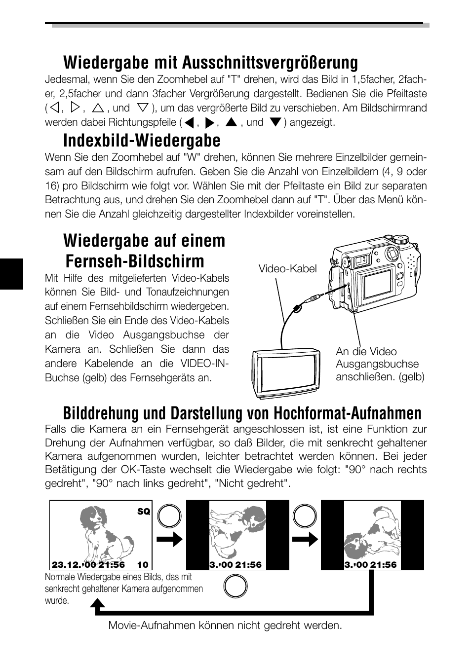 Indexbild-wiedergabe, Wiedergabe auf einem fernseh-bildschirm | Olympus C-2040ZOOM User Manual | Page 96 / 148