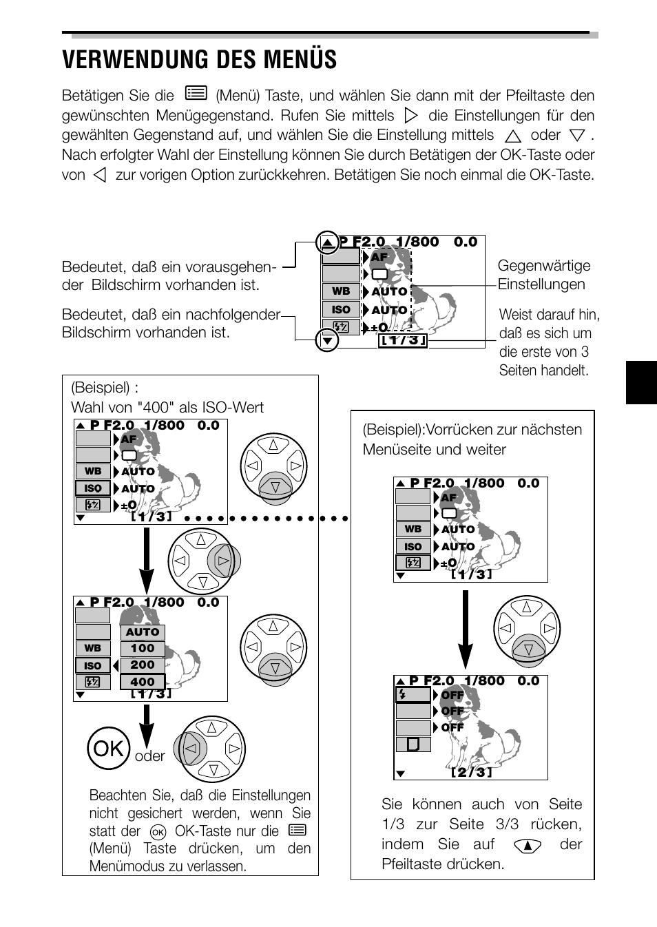 Verwendung des menüs, Wahl bestätigen oder | Olympus C-2040ZOOM User Manual | Page 97 / 148