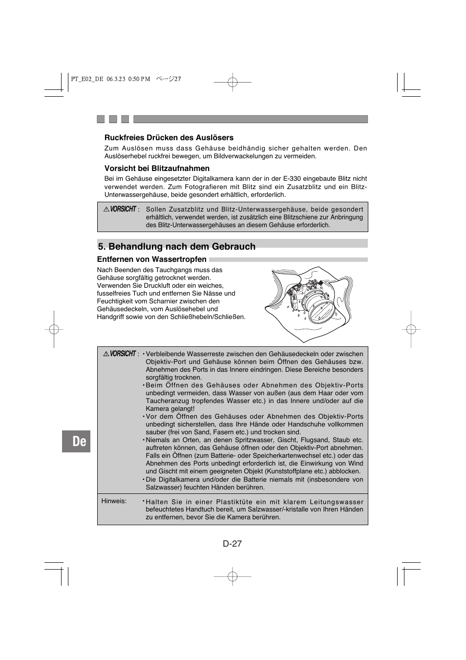 Behandlung nach dem gebrauch | Olympus PT-E02 User Manual | Page 148 / 284