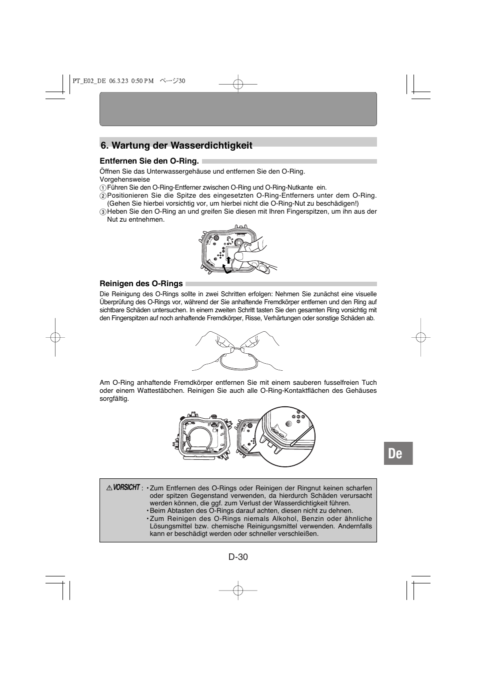 Wartung der wasserdichtigkeit | Olympus PT-E02 User Manual | Page 151 / 284