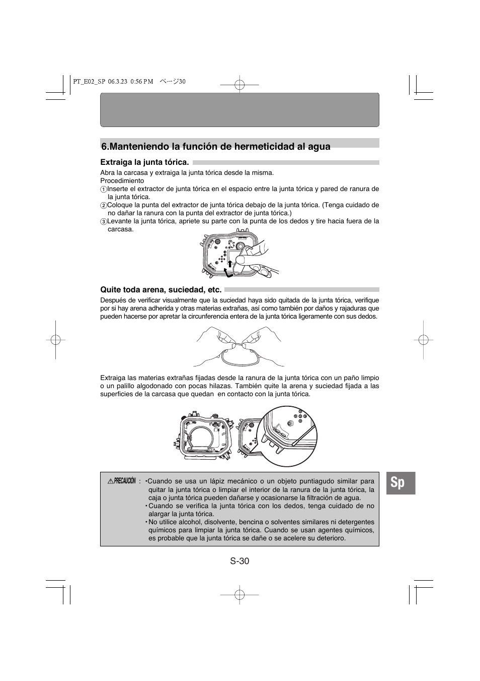 Manteniendo la función de hermeticidad al agua | Olympus PT-E02 User Manual | Page 191 / 284