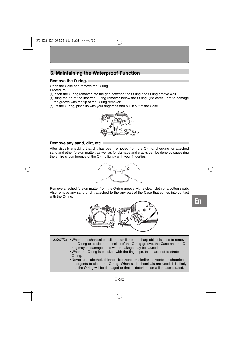 Maintaining the waterproof function | Olympus PT-E02 User Manual | Page 71 / 284