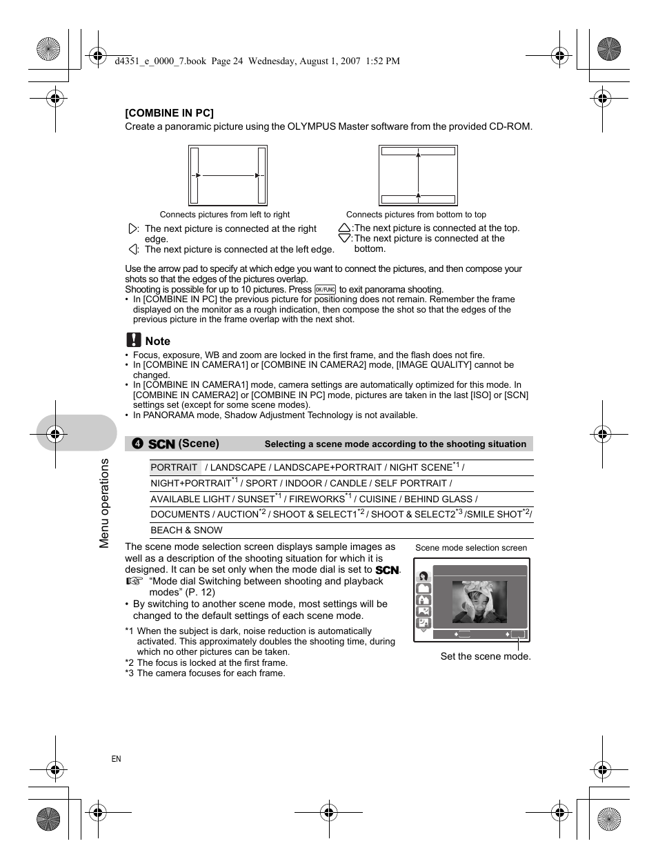 Menu operations | Olympus 1200 User Manual | Page 24 / 84