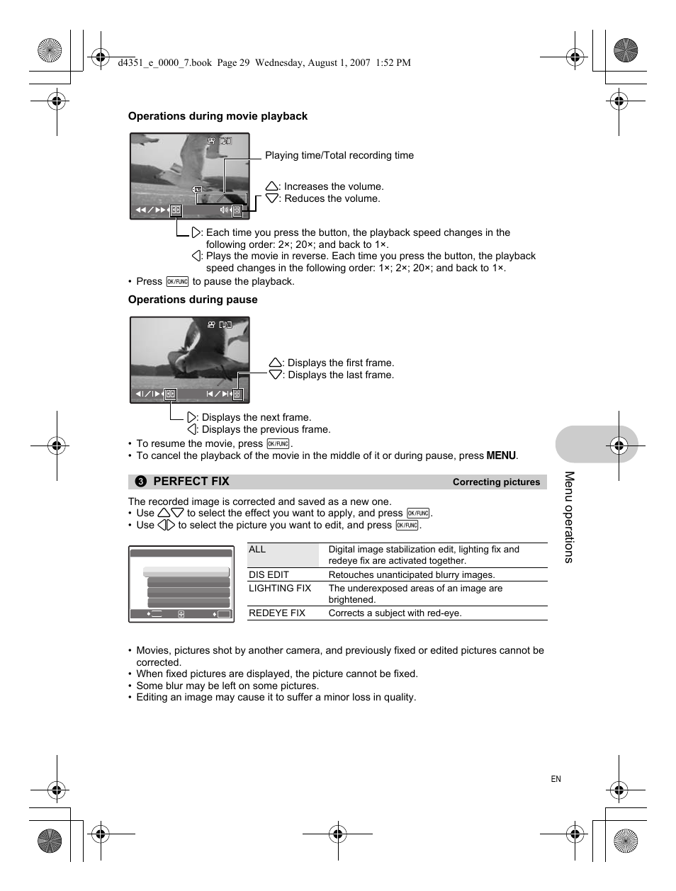 Correcting pictures, Menu operations | Olympus 1200 User Manual | Page 29 / 84