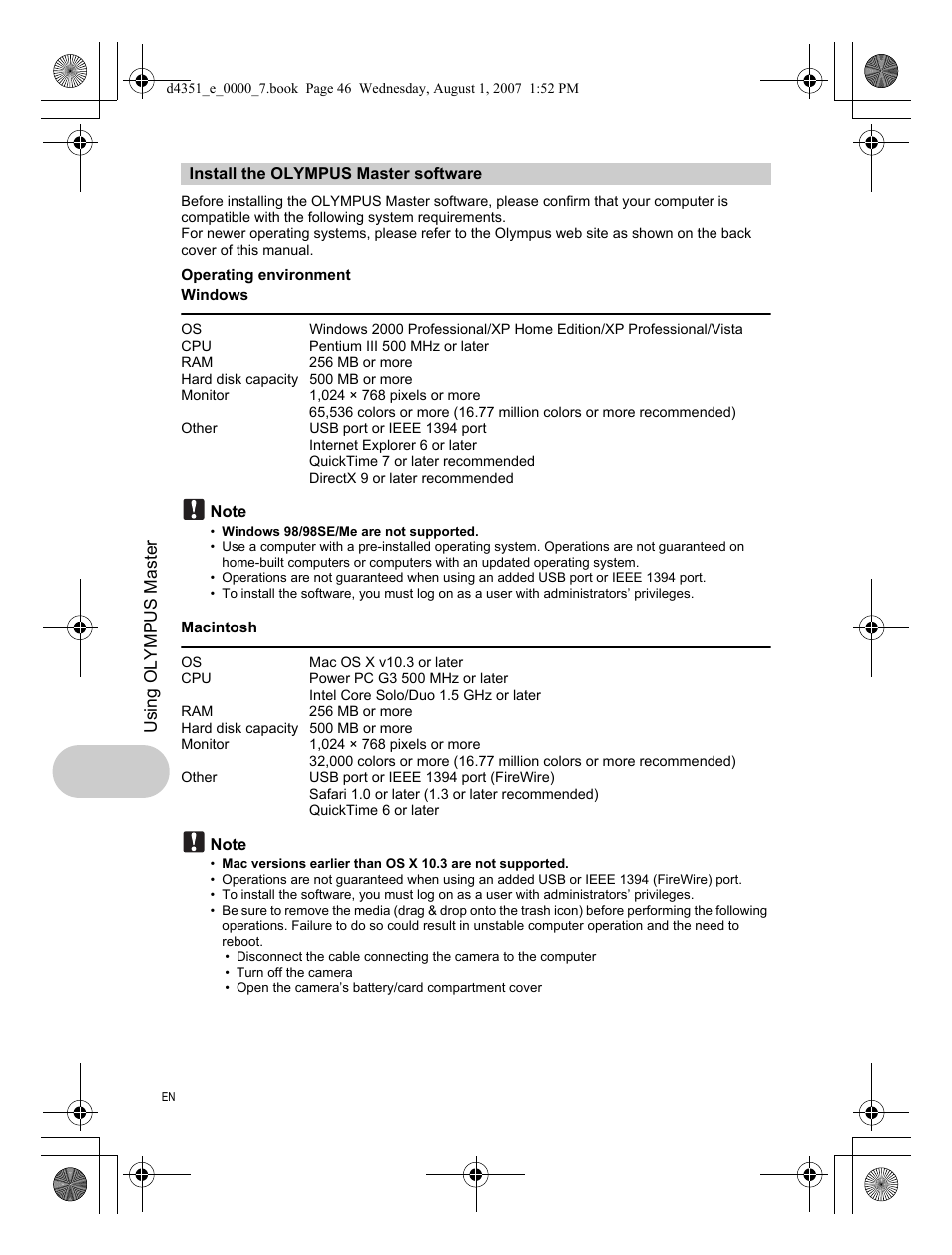 Install the olympus master software | Olympus 1200 User Manual | Page 46 / 84