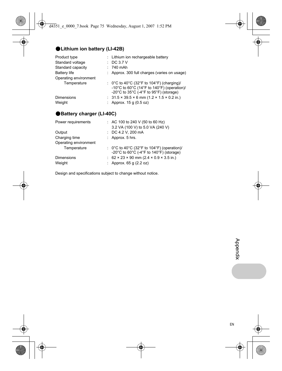 Appendix | Olympus 1200 User Manual | Page 75 / 84