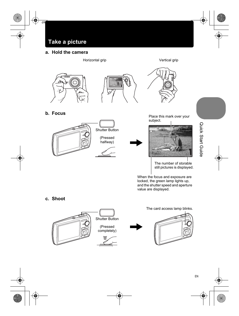 Take a picture | Olympus 1200 User Manual | Page 9 / 84