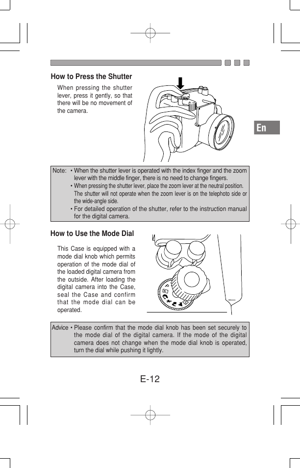 E-12 | Olympus Waterproof Case PT-15 User Manual | Page 13 / 39