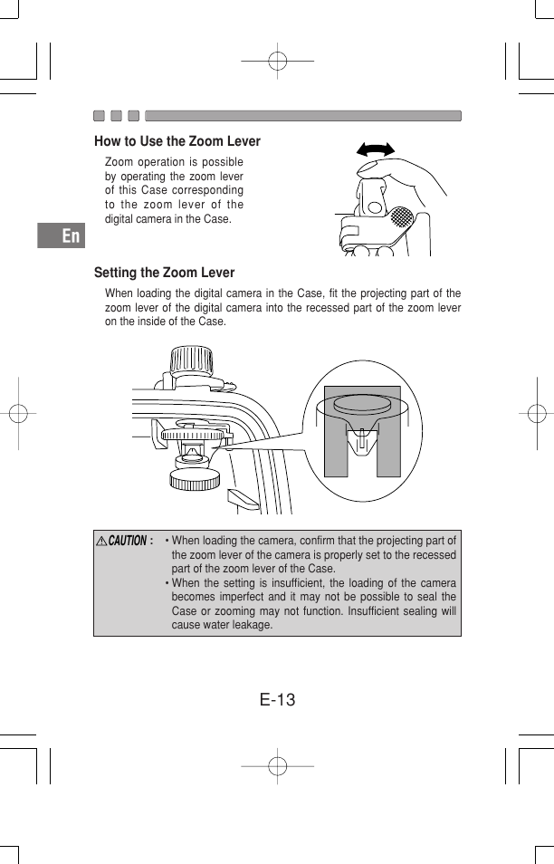 E-13 | Olympus Waterproof Case PT-15 User Manual | Page 14 / 39