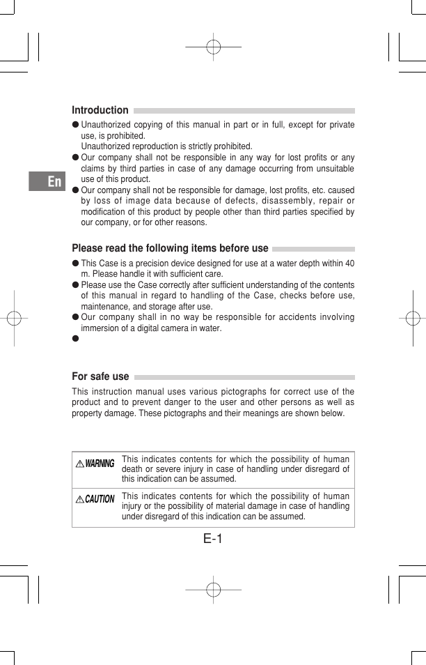 Olympus Waterproof Case PT-15 User Manual | Page 2 / 39
